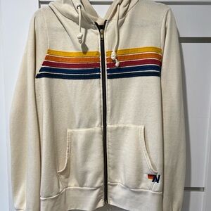 Aviator Nation 5 Stripe Hoodie, Vintage White - Large